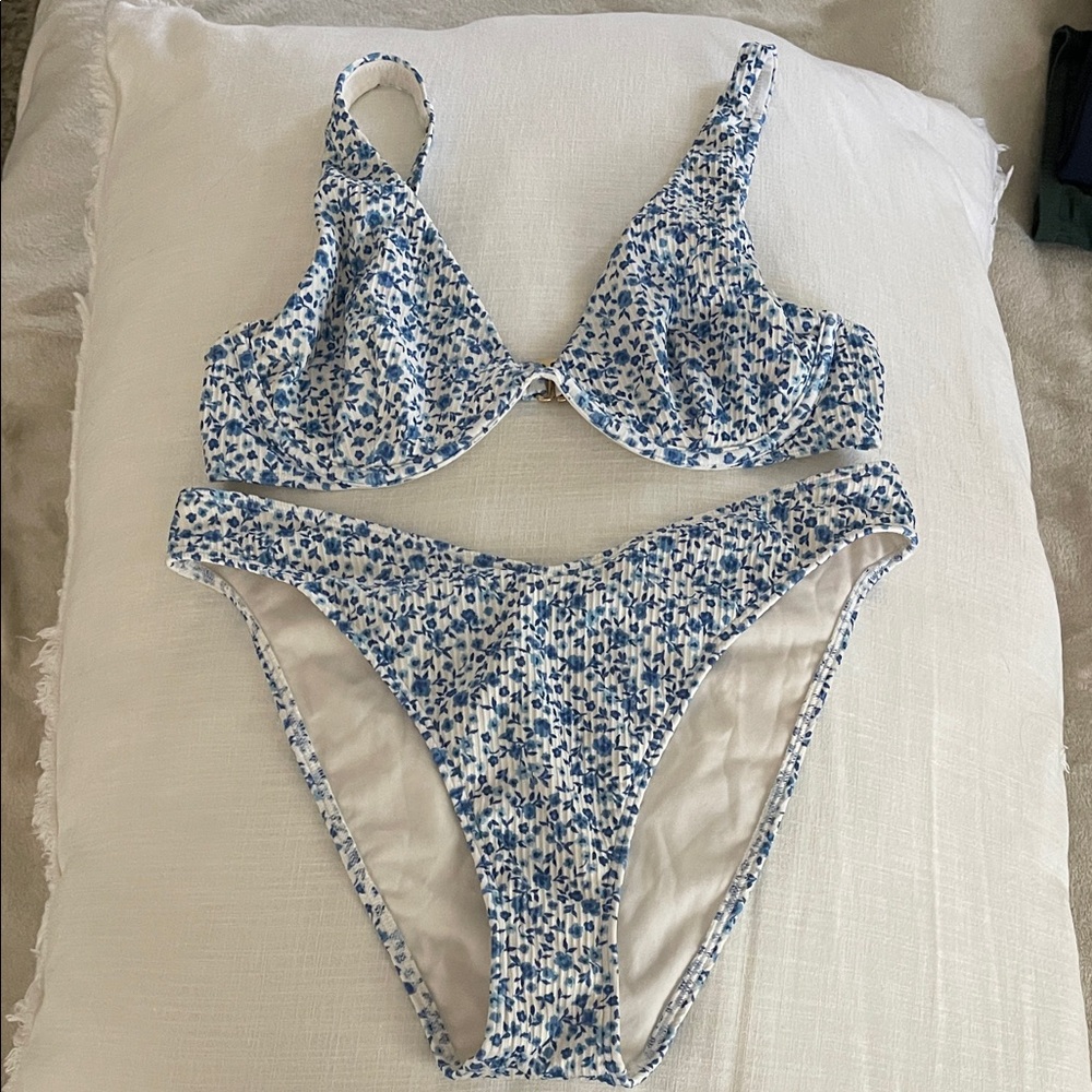 Hollister Blue and White Swimwear